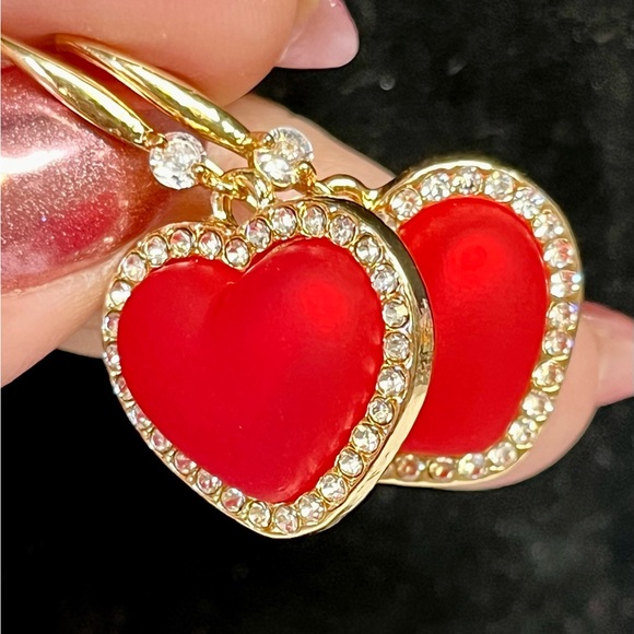 925 Silver with plated gold Pretty red heart  earrings —-NWOT - Picture 3 of 13
